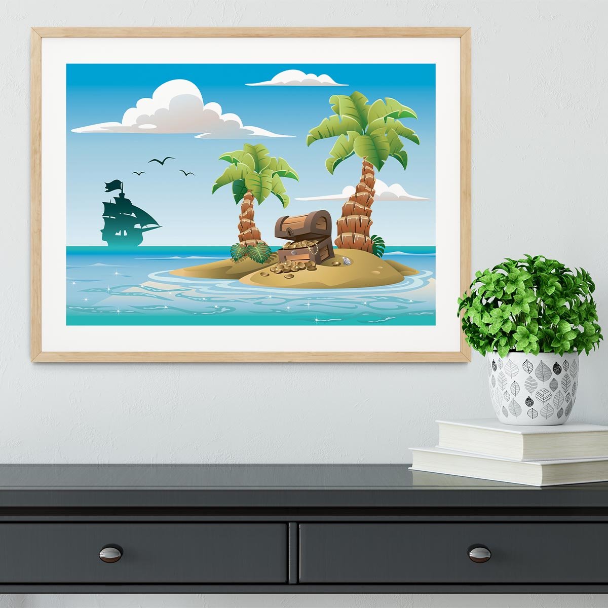 Treasure chest on the unhabited tropical island Framed Print - Canvas Art Rocks - 3