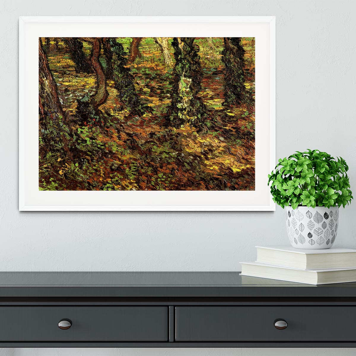 Tree Trunks with Ivy by Van Gogh Framed Print - Canvas Art Rocks - 5