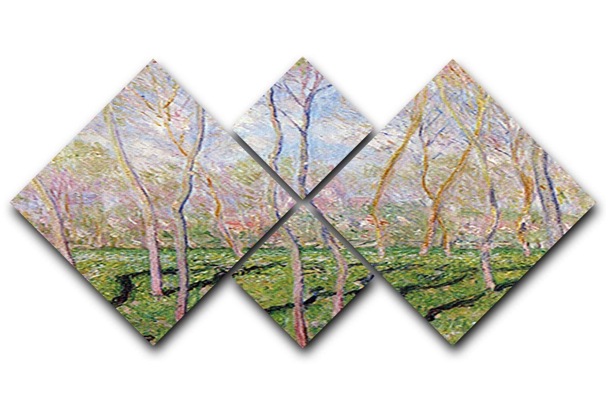 Trees in winter look at Bennecourt by Monet 4 Square Multi Panel Canvas  - Canvas Art Rocks - 1