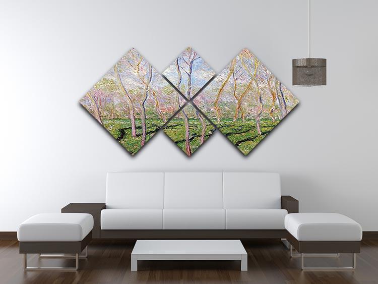 Trees in winter look at Bennecourt by Monet 4 Square Multi Panel Canvas - Canvas Art Rocks - 3