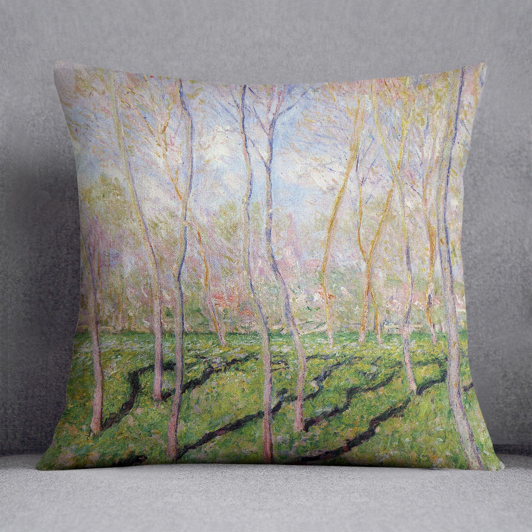 Trees in winter look at Bennecourt by Monet Throw Pillow
