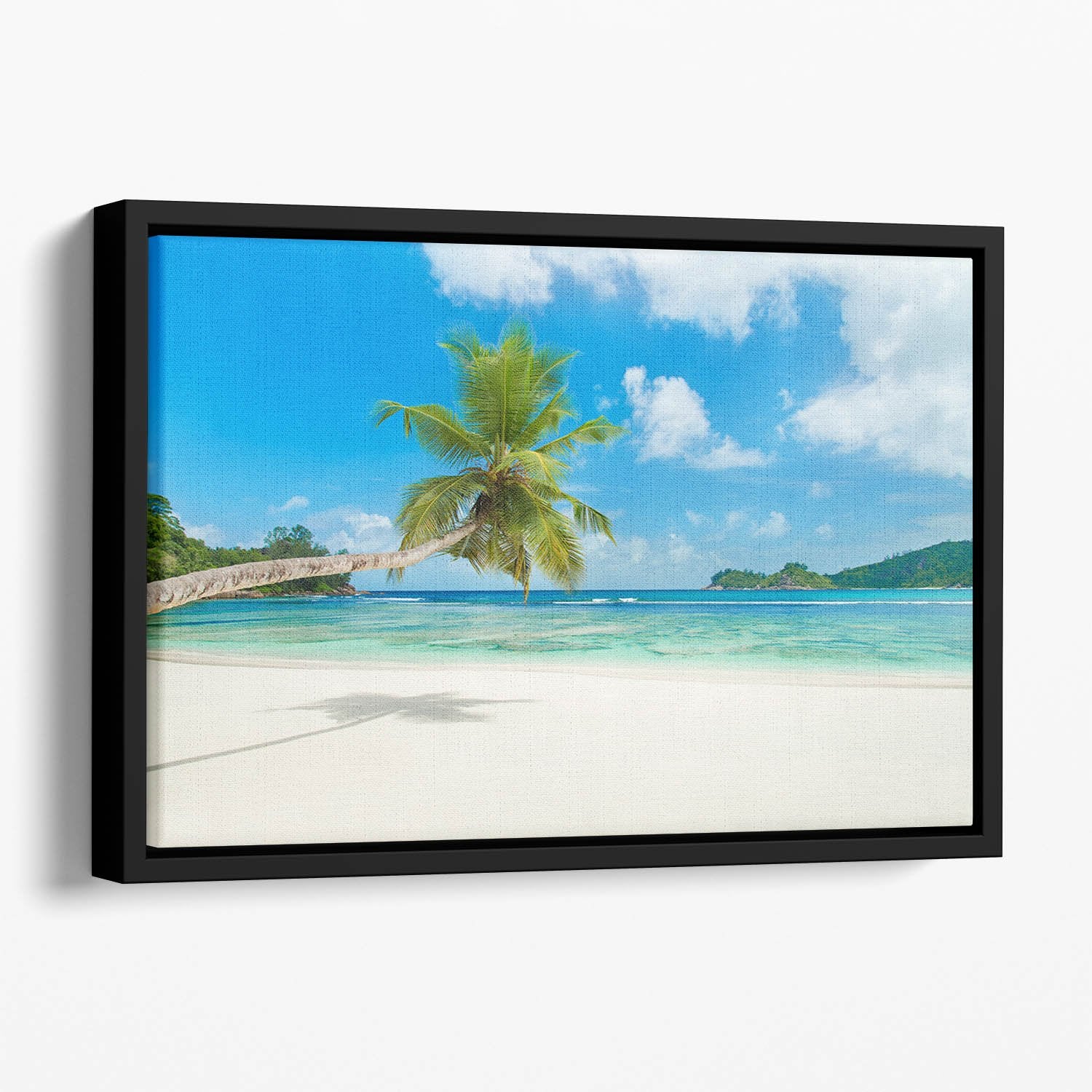 Tropical beach Baie Lazare Floating Framed Canvas
