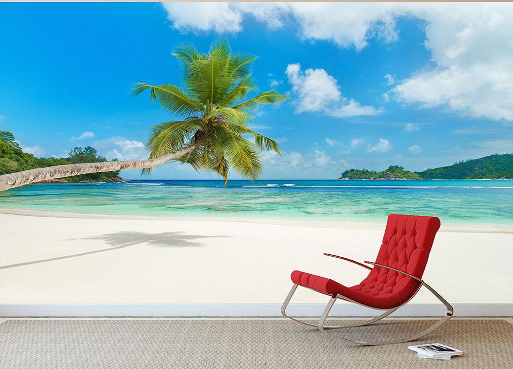Tropical beach Baie Lazare Wall Mural Wallpaper - Canvas Art Rocks - 2