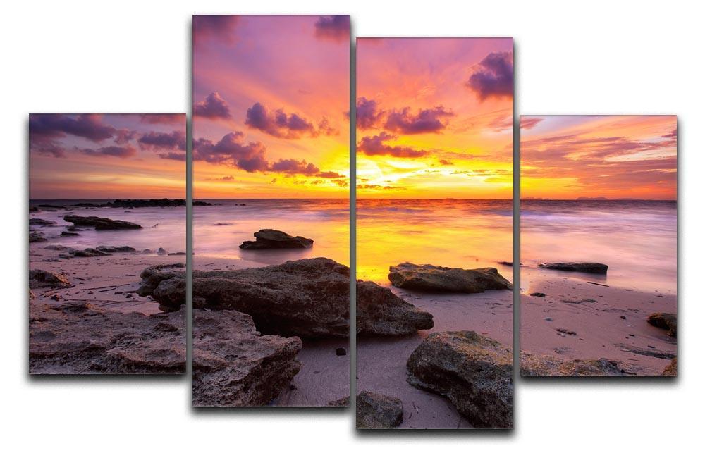 Tropical beach at beautiful sunset 4 Split Panel Canvas  - Canvas Art Rocks - 1