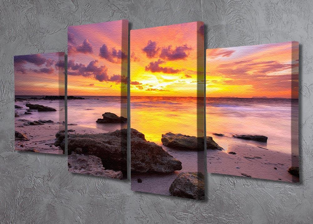 Tropical beach at beautiful sunset 4 Split Panel Canvas  - Canvas Art Rocks - 2