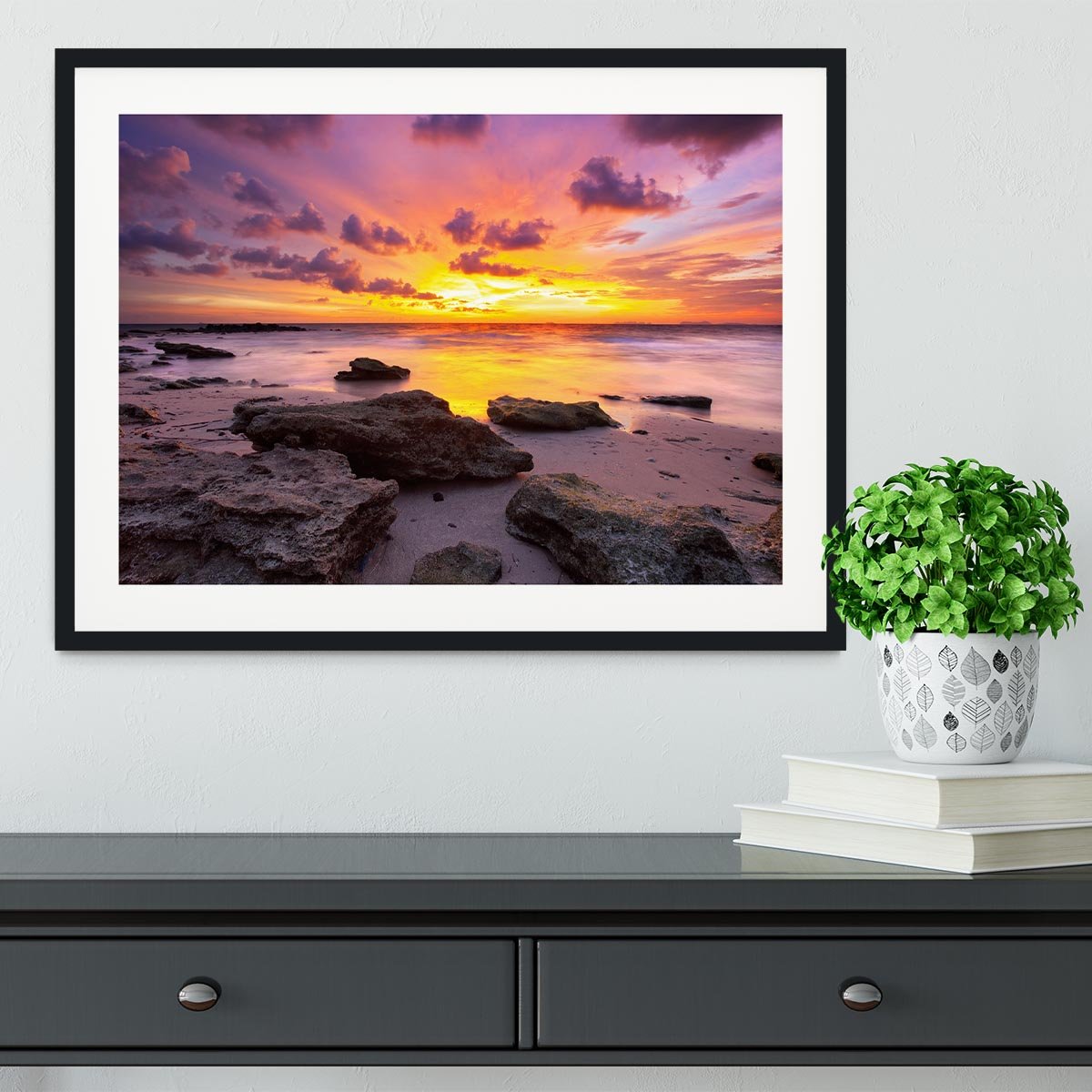 Tropical beach at beautiful sunset Framed Print - Canvas Art Rocks - 1