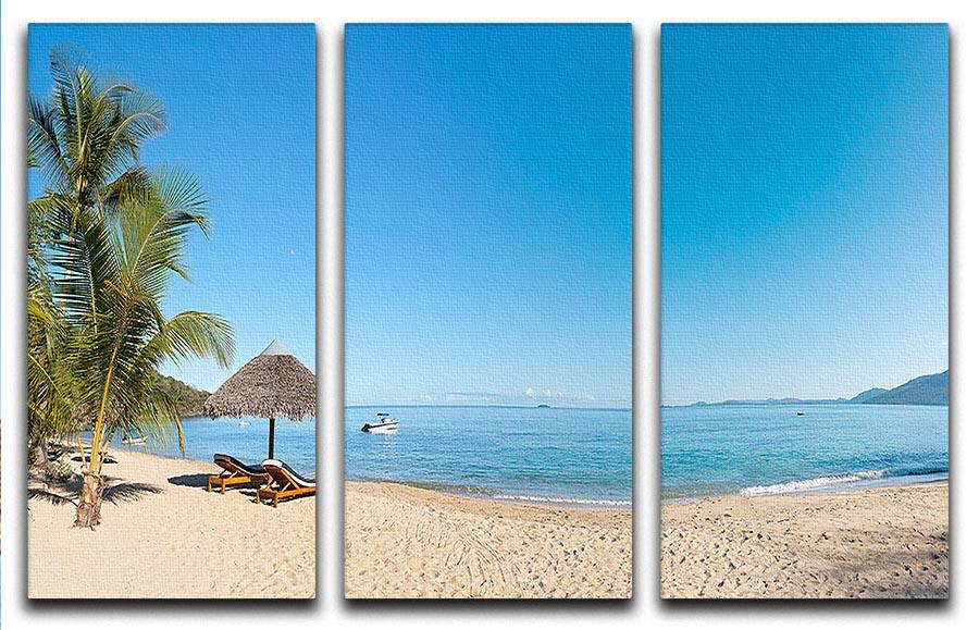 Tropical beach panorama with deckchairs 3 Split Panel Canvas Print - Canvas Art Rocks - 1