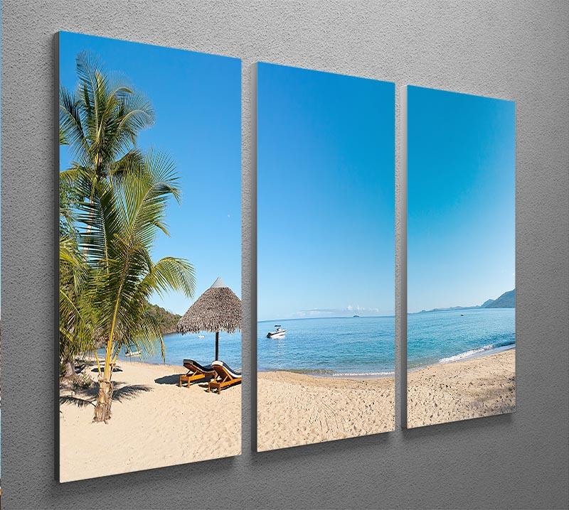 Tropical beach panorama with deckchairs 3 Split Panel Canvas Print - Canvas Art Rocks - 2