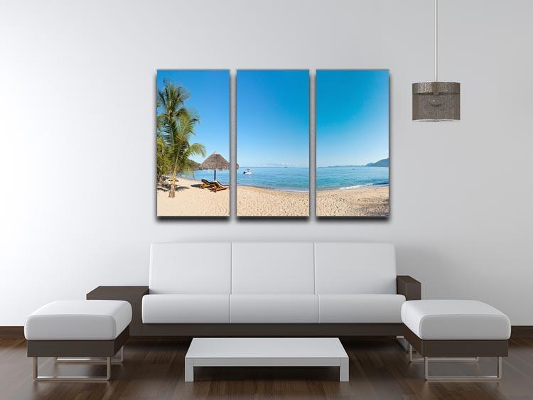 Tropical beach panorama with deckchairs 3 Split Panel Canvas Print - Canvas Art Rocks - 3