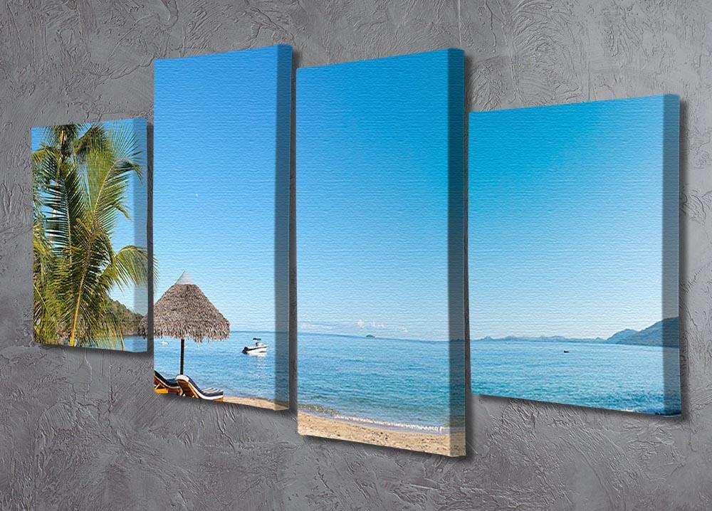 Tropical beach panorama with deckchairs 4 Split Panel Canvas - Canvas Art Rocks - 2