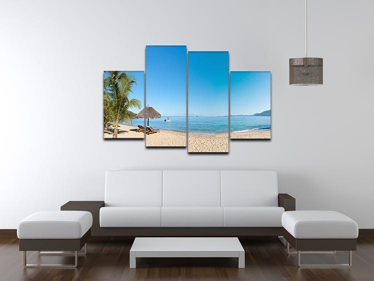 Tropical beach panorama with deckchairs 4 Split Panel Canvas - Canvas Art Rocks - 3