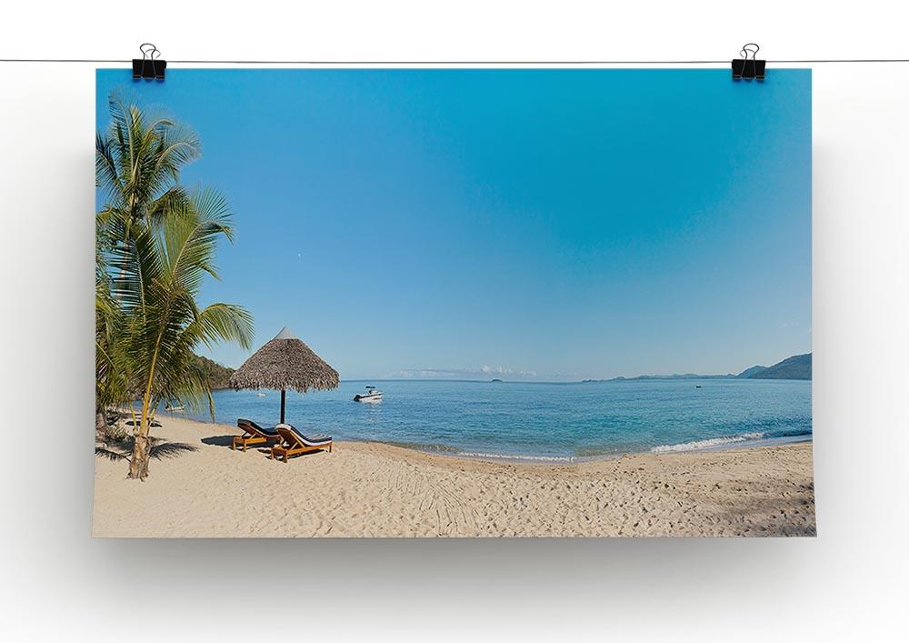 Tropical beach panorama with deckchairs Canvas Print or Poster - Canvas Art Rocks - 2