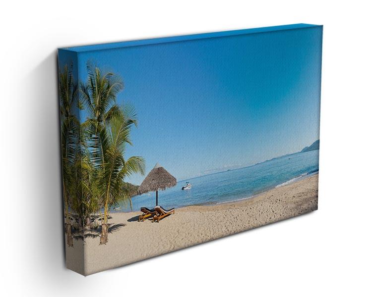 Tropical beach panorama with deckchairs Canvas Print or Poster - Canvas Art Rocks - 3