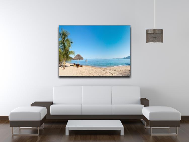 Tropical beach panorama with deckchairs Canvas Print or Poster - Canvas Art Rocks - 4