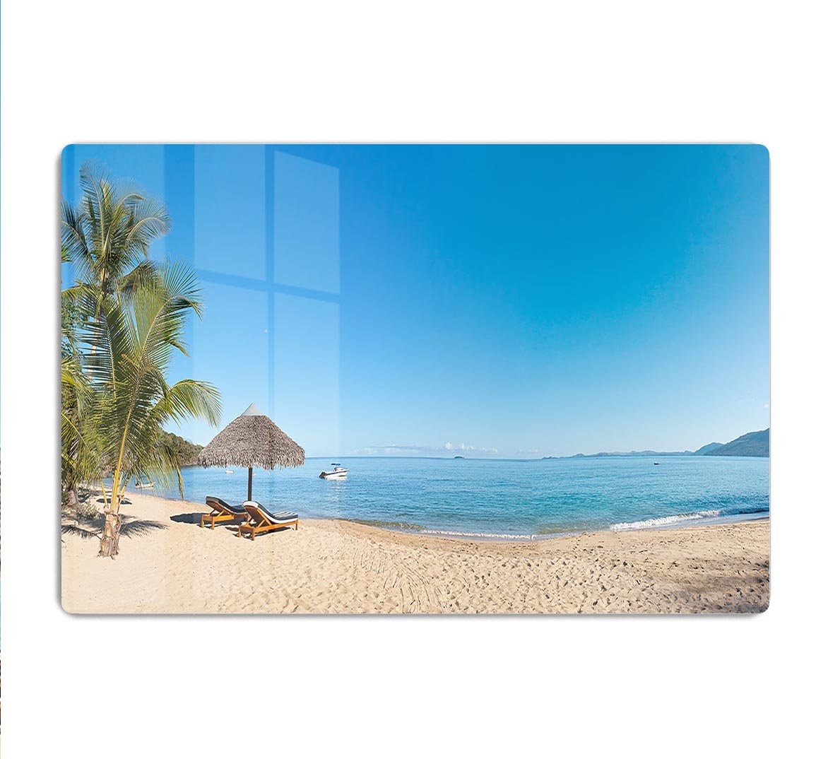 Tropical beach panorama with deckchairs HD Metal Print - Canvas Art Rocks - 1