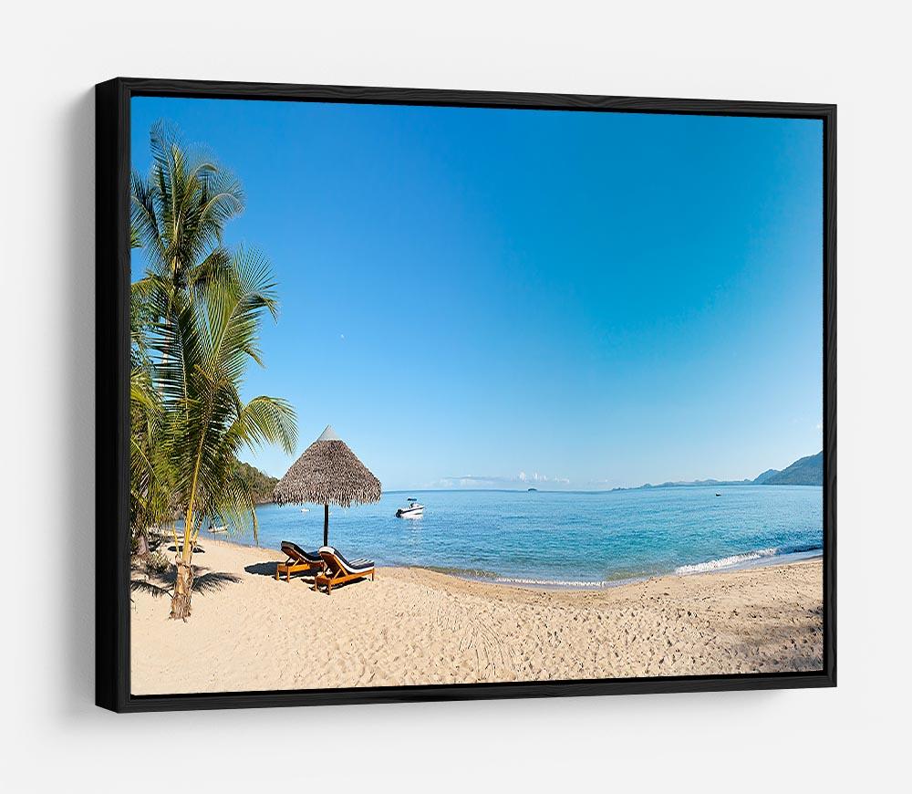 Tropical beach panorama with deckchairs HD Metal Print - Canvas Art Rocks - 6