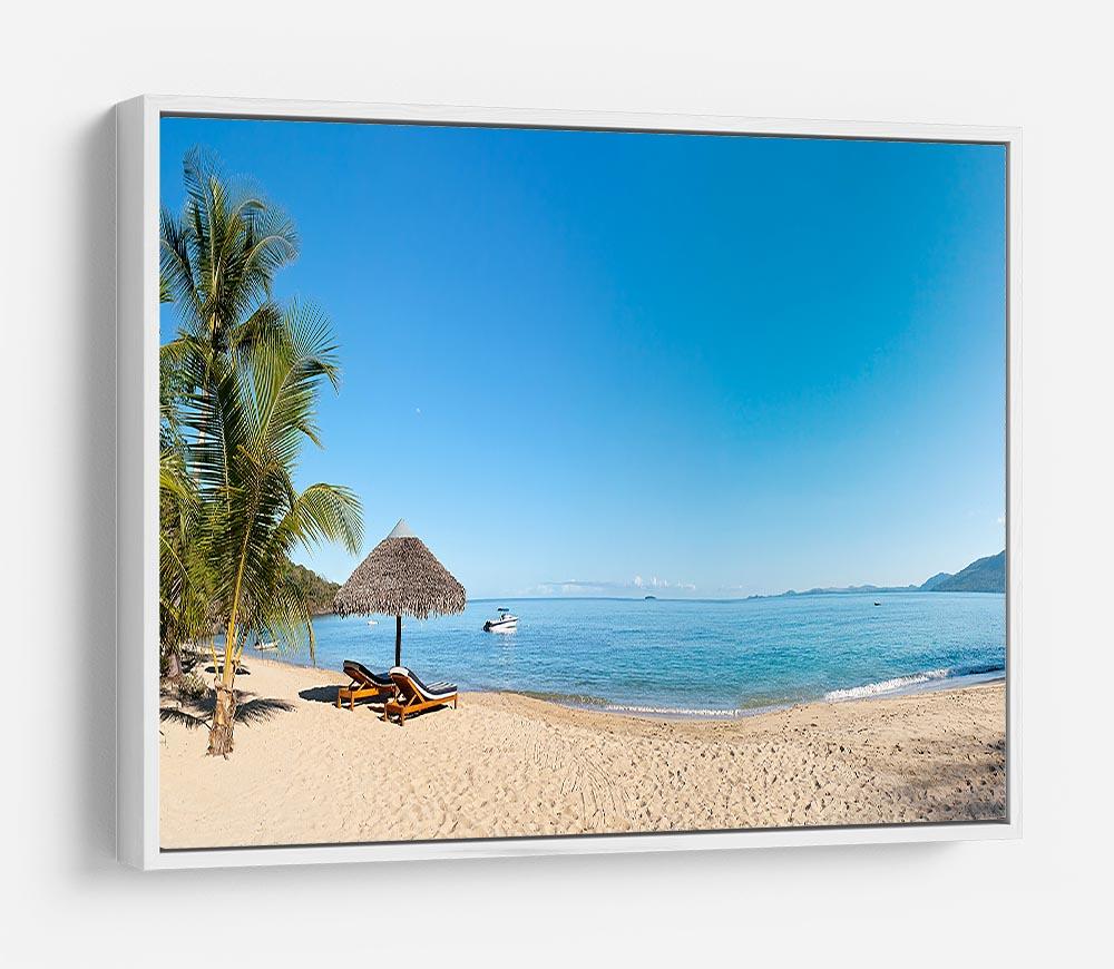 Tropical beach panorama with deckchairs HD Metal Print - Canvas Art Rocks - 7