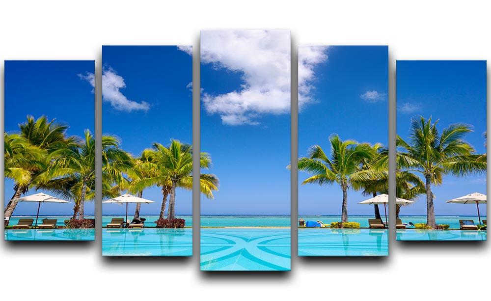 Tropical beach resort with lounge chairs 5 Split Panel Canvas - Canvas Art Rocks - 1