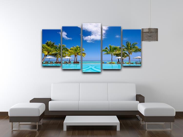 Tropical beach resort with lounge chairs 5 Split Panel Canvas - Canvas Art Rocks - 3