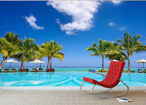 Tropical beach resort with lounge chairs Wall Mural Wallpaper - Canvas Art Rocks - 2