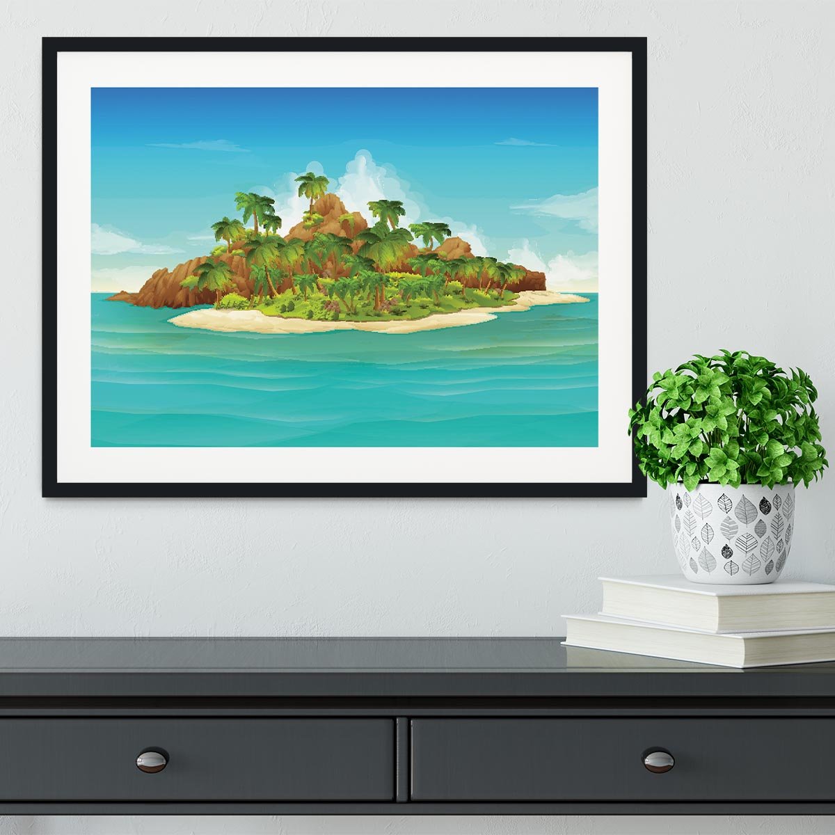Tropical island vector Framed Print - Canvas Art Rocks - 1