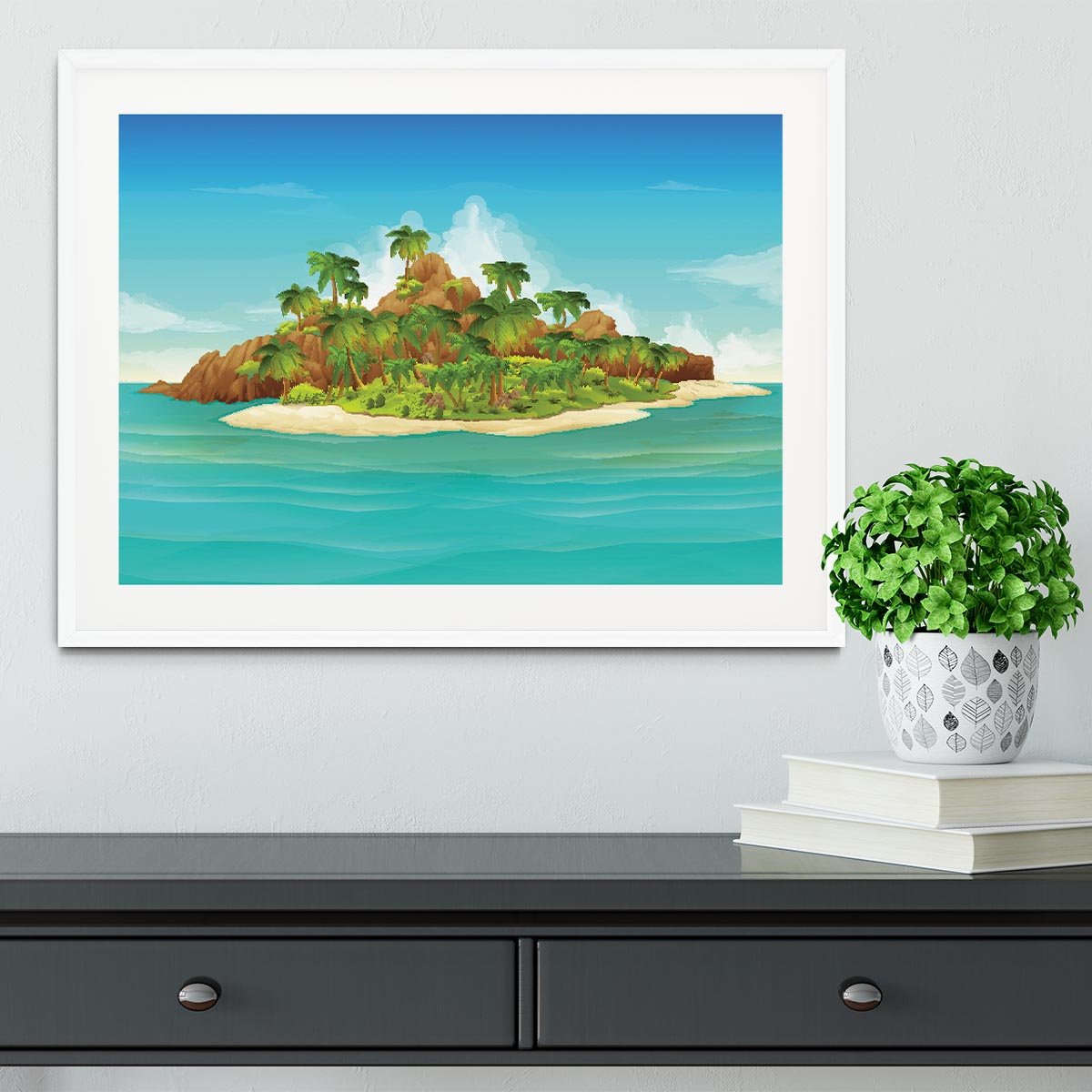 Tropical island vector Framed Print - Canvas Art Rocks - 5
