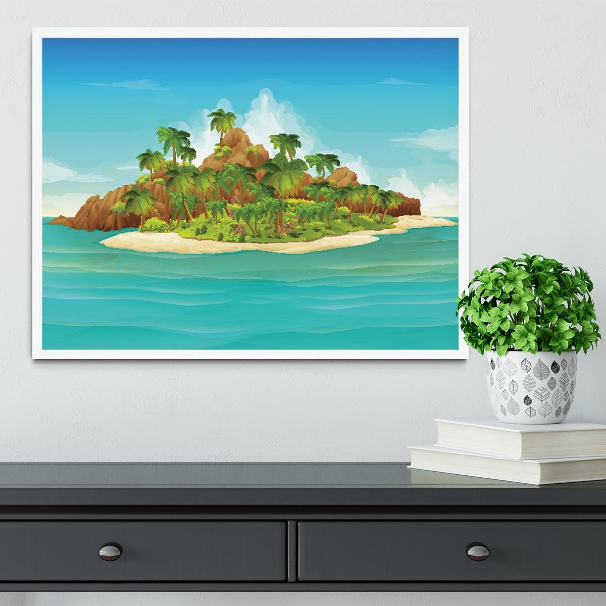 Tropical island vector Framed Print - Canvas Art Rocks -6