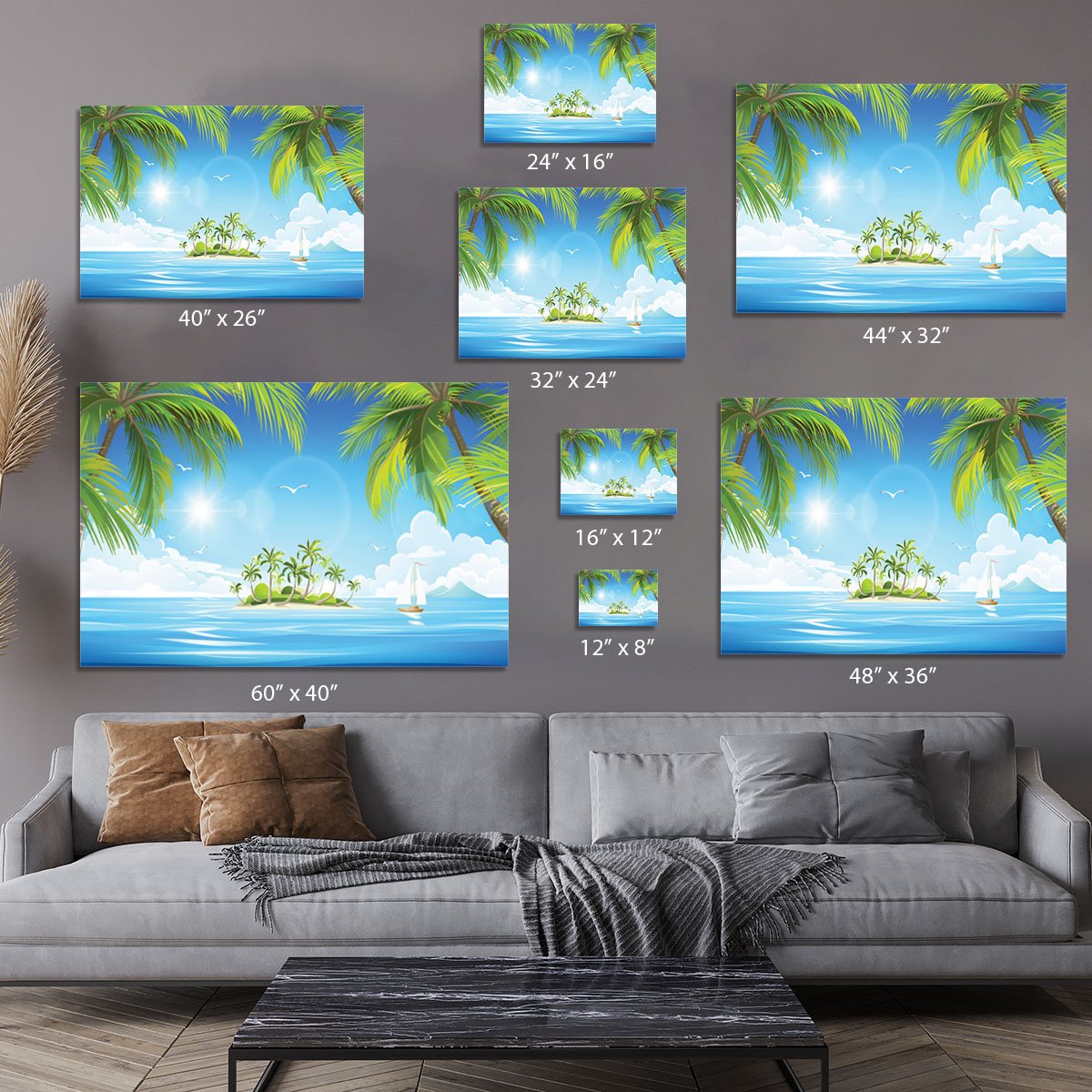 Tropical island with palm trees Canvas Print or Poster