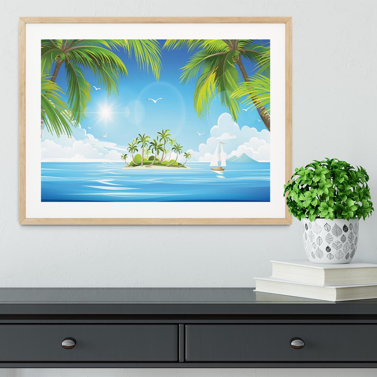 Tropical island with palm trees Framed Print - Canvas Art Rocks - 3