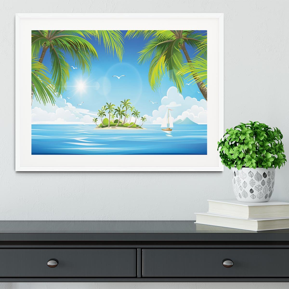 Tropical island with palm trees Framed Print - Canvas Art Rocks - 5