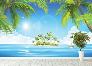 Tropical island with palm trees Wall Mural Wallpaper - Canvas Art Rocks - 4