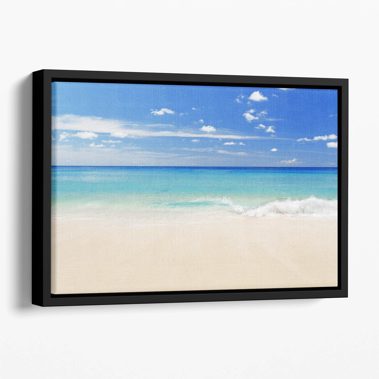 Tropical white sand beach and blue sky Floating Framed Canvas