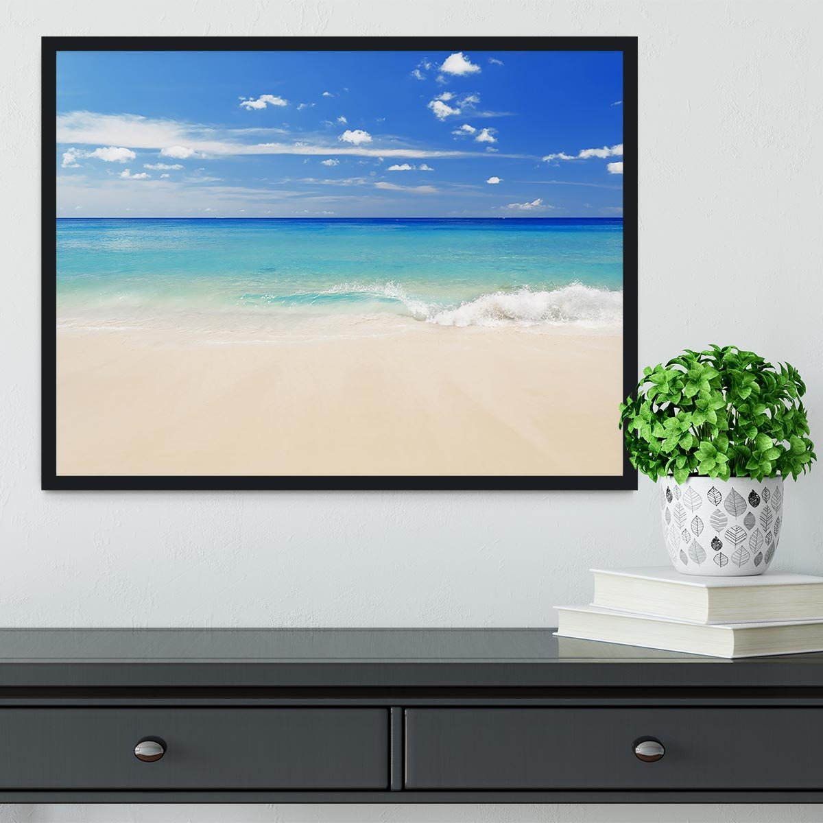 Tropical white sand beach and blue sky Framed Print - Canvas Art Rocks - 2