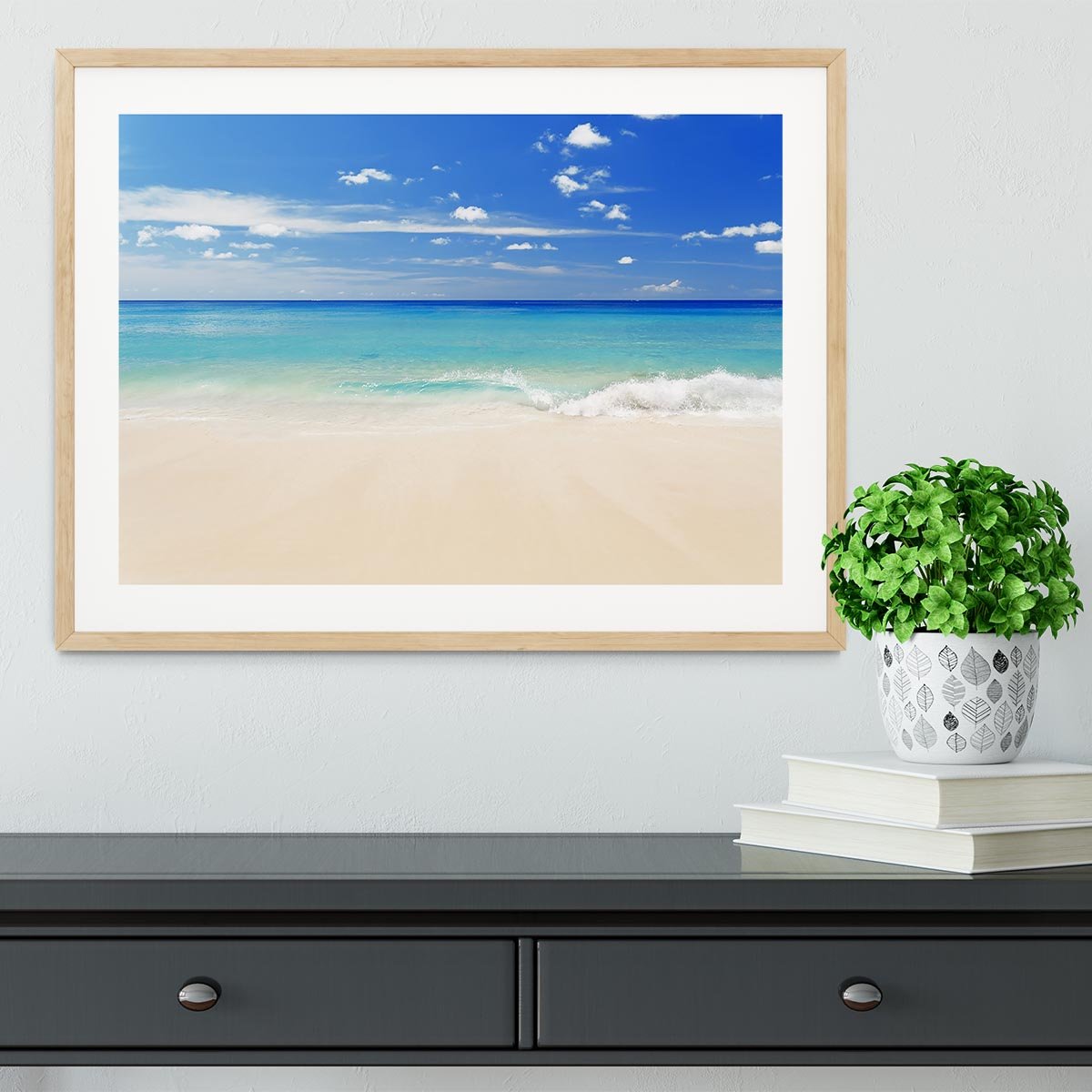 Tropical white sand beach and blue sky Framed Print - Canvas Art Rocks - 3