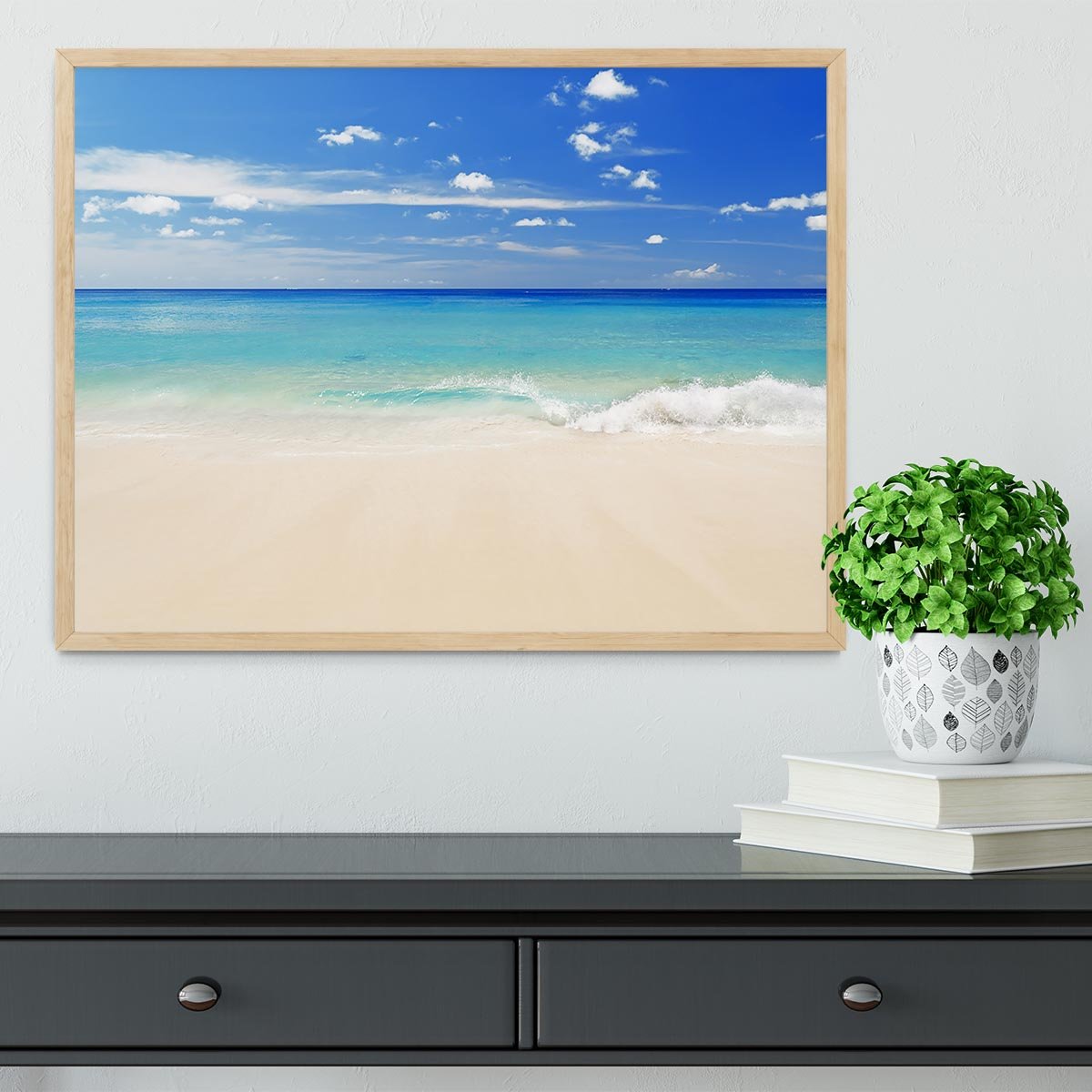 Tropical white sand beach and blue sky Framed Print - Canvas Art Rocks - 4