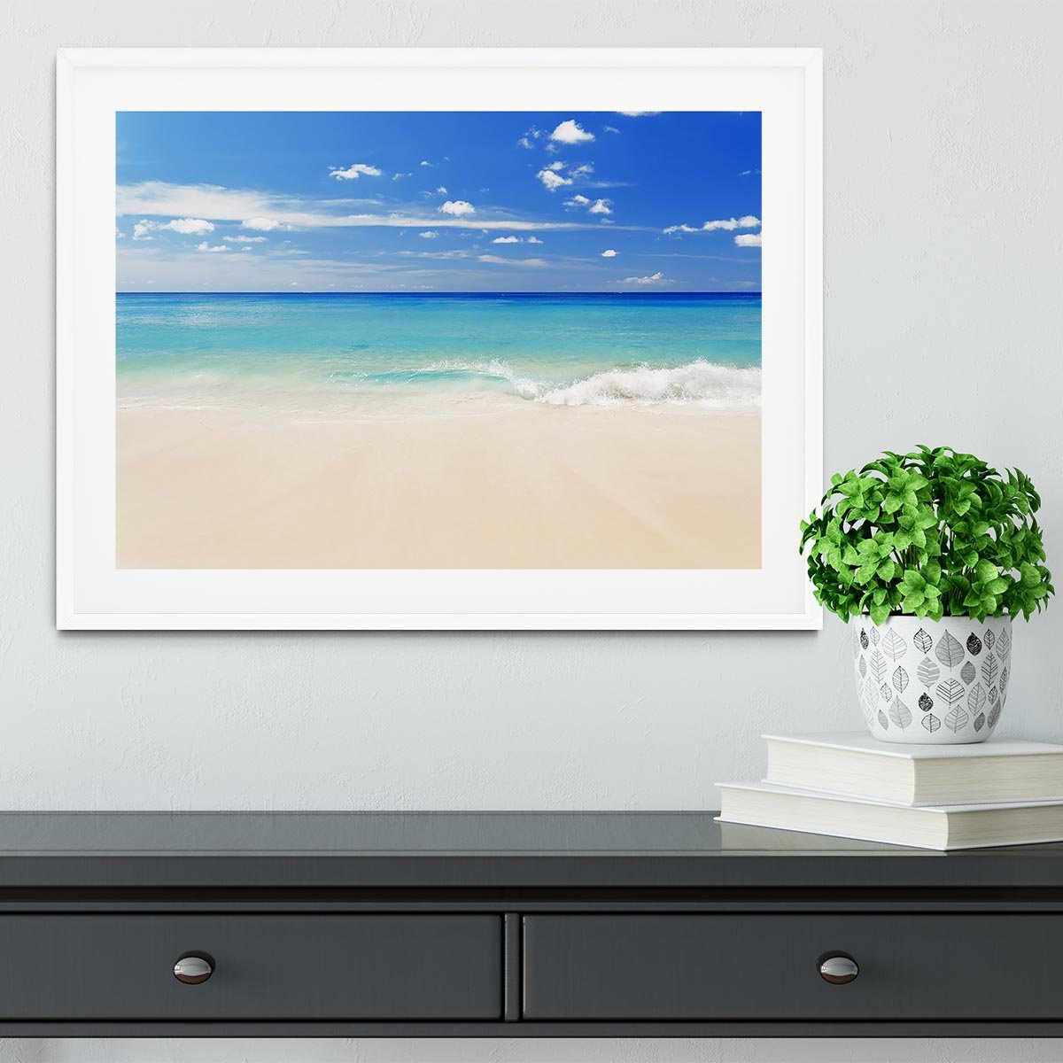Tropical white sand beach and blue sky Framed Print - Canvas Art Rocks - 5