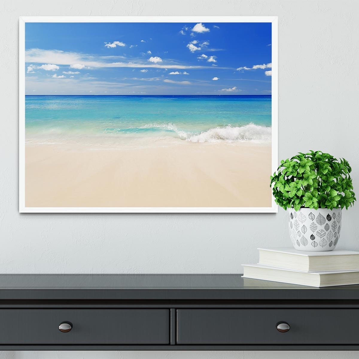 Tropical white sand beach and blue sky Framed Print - Canvas Art Rocks -6