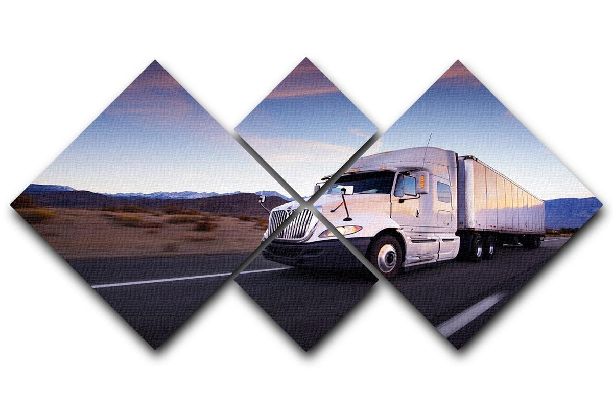 Truck and highway at sunset 4 Square Multi Panel Canvas  - Canvas Art Rocks - 1
