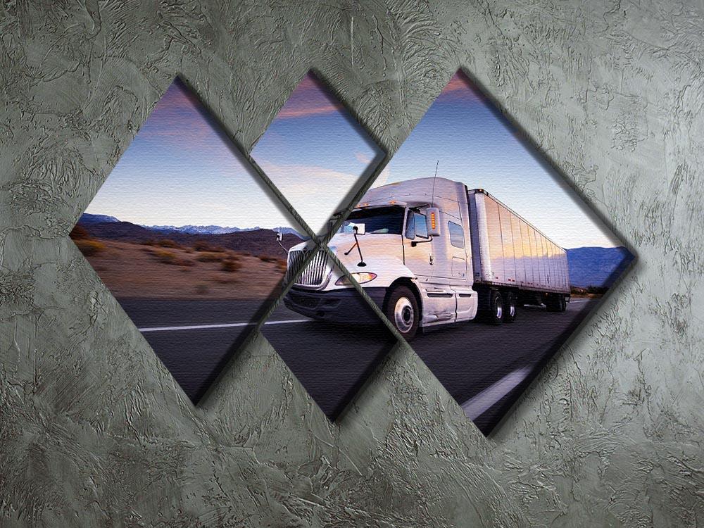 Truck and highway at sunset 4 Square Multi Panel Canvas  - Canvas Art Rocks - 2
