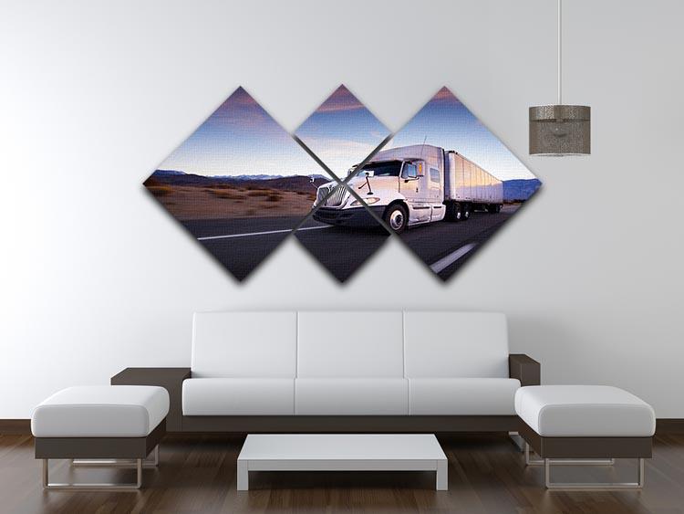 Truck and highway at sunset 4 Square Multi Panel Canvas  - Canvas Art Rocks - 3