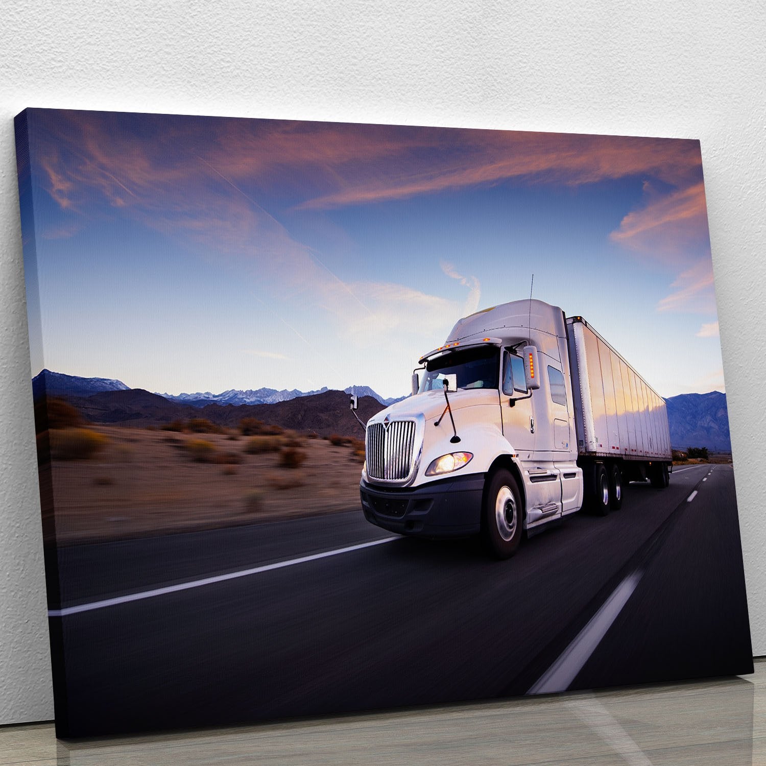 Truck and highway at sunset Canvas Print or Poster