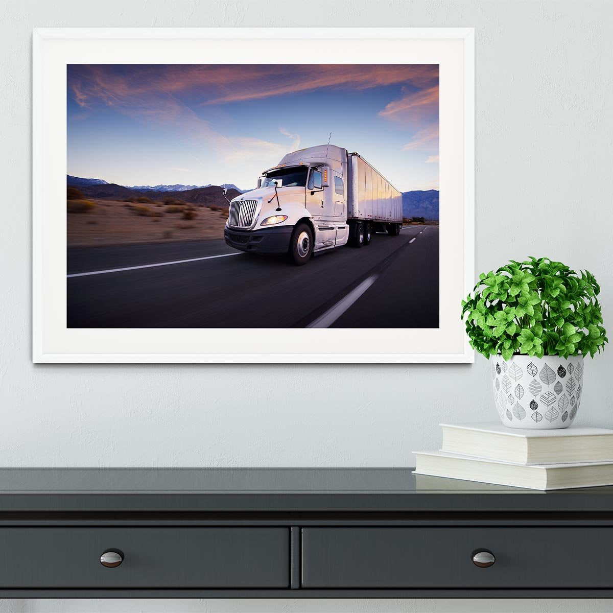 Truck and highway at sunset Framed Print - Canvas Art Rocks - 5