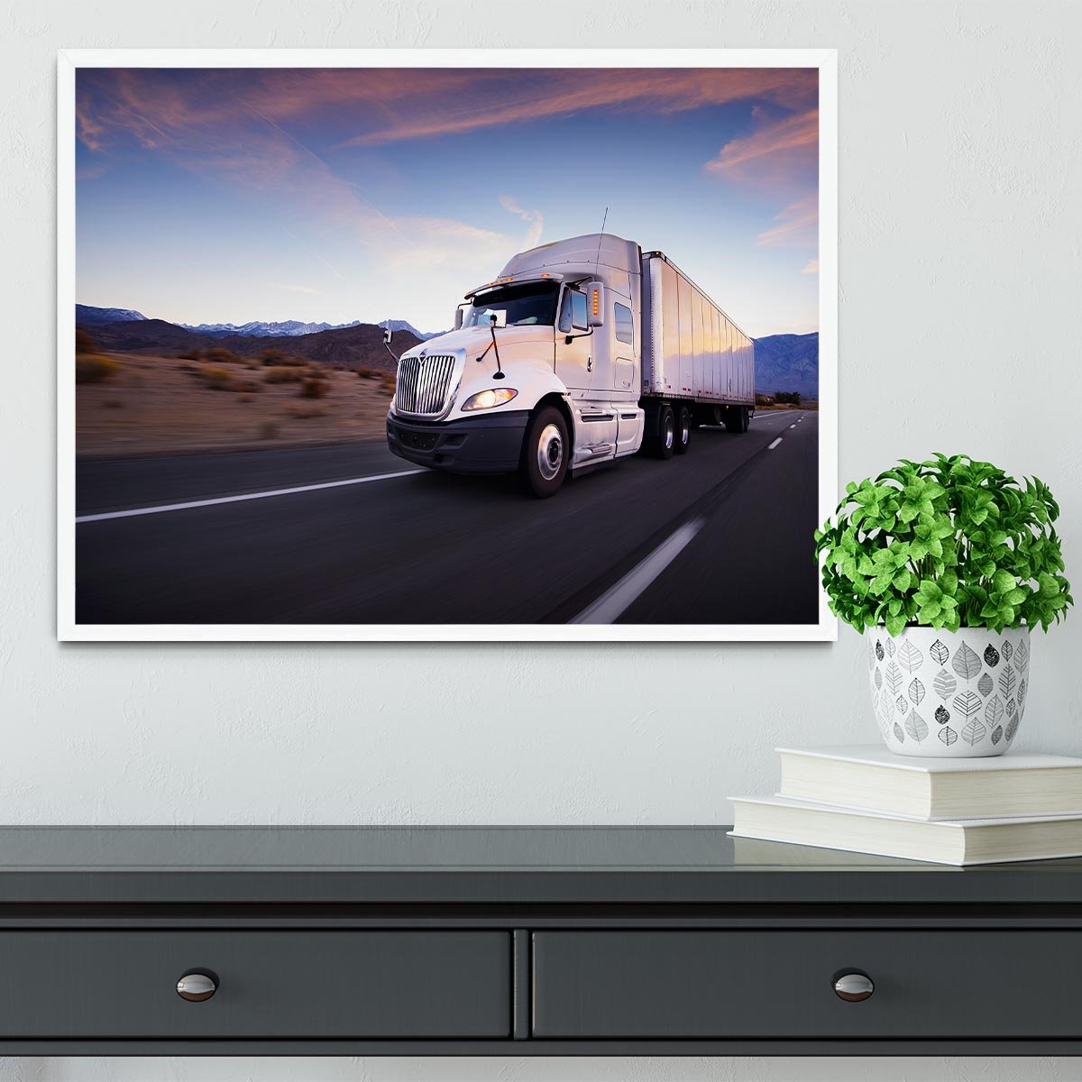 Truck and highway at sunset Framed Print - Canvas Art Rocks -6
