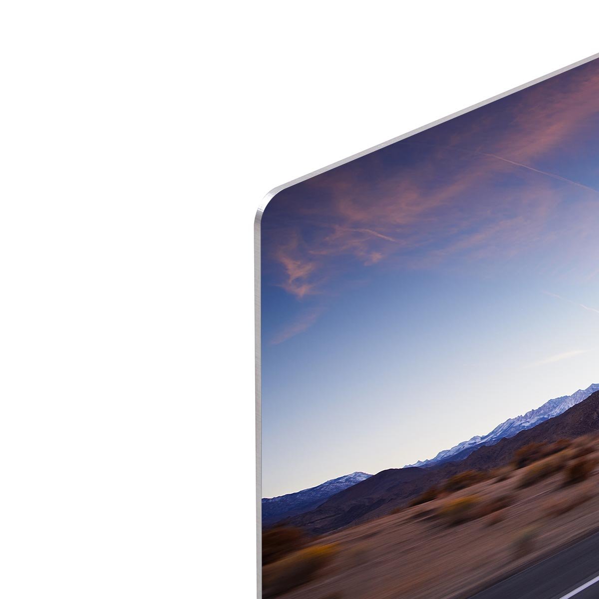 Truck and highway at sunset HD Metal Print