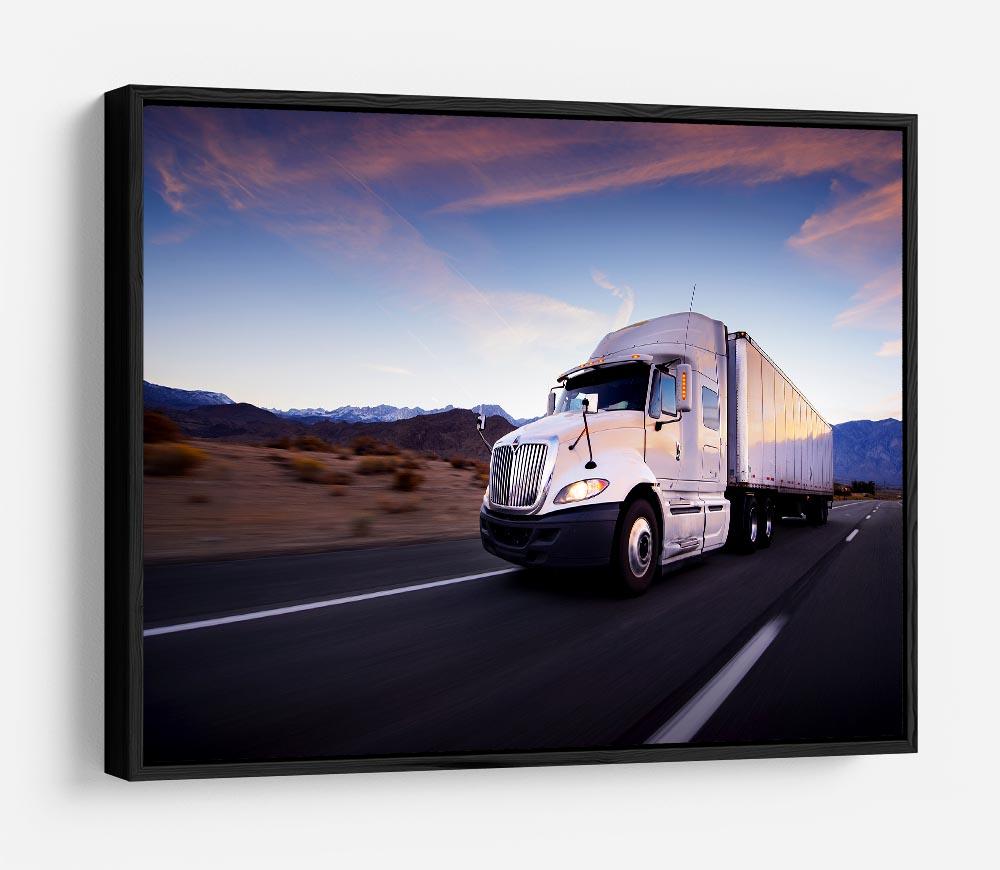 Truck and highway at sunset HD Metal Print