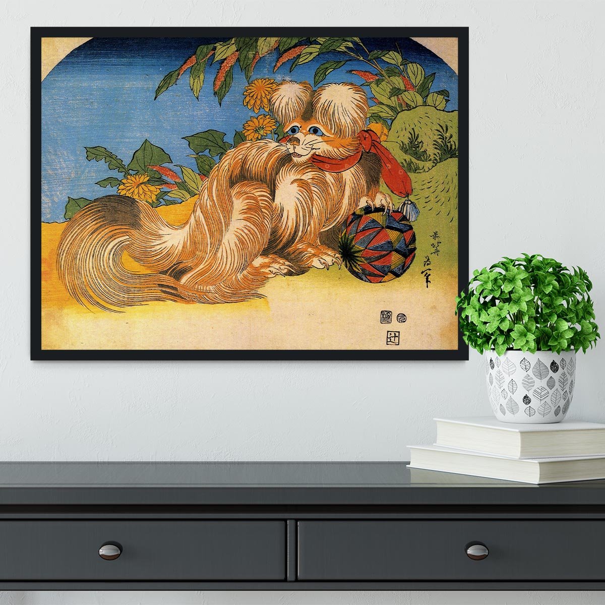 Tschin - the pet dog by Hokusai Framed Print - Canvas Art Rocks - 2