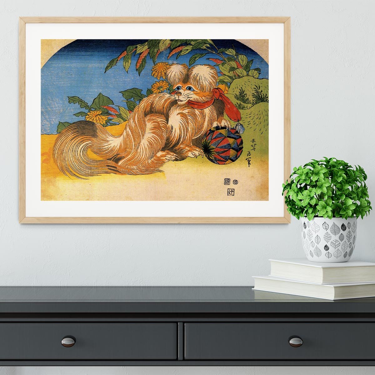 Tschin - the pet dog by Hokusai Framed Print - Canvas Art Rocks - 3