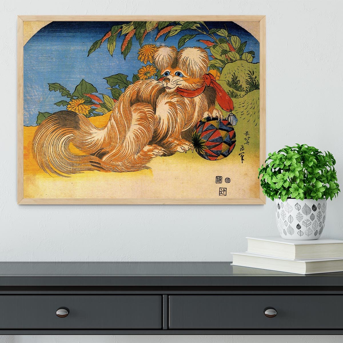 Tschin - the pet dog by Hokusai Framed Print - Canvas Art Rocks - 4