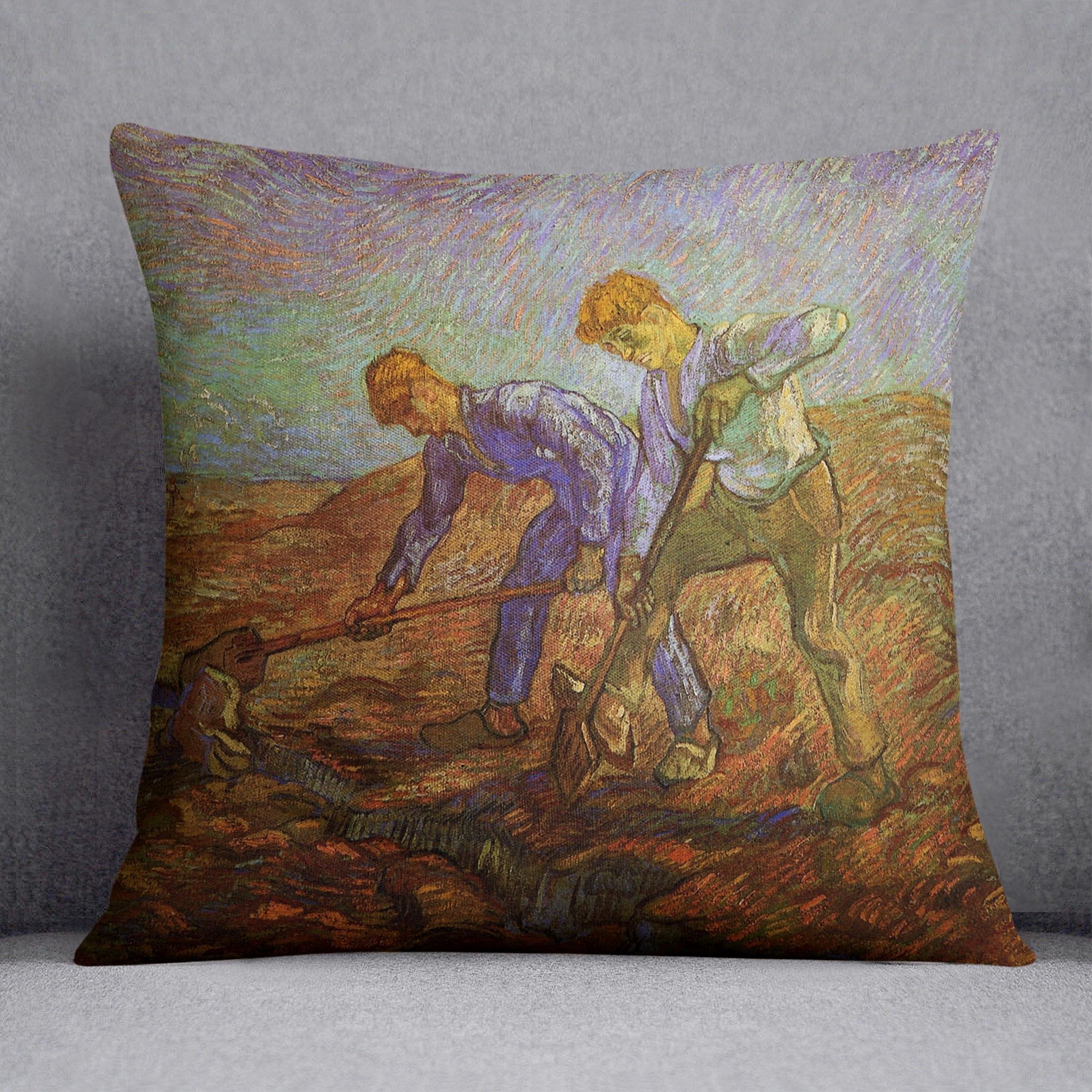 Two Peasants Digging by Van Gogh Throw Pillow