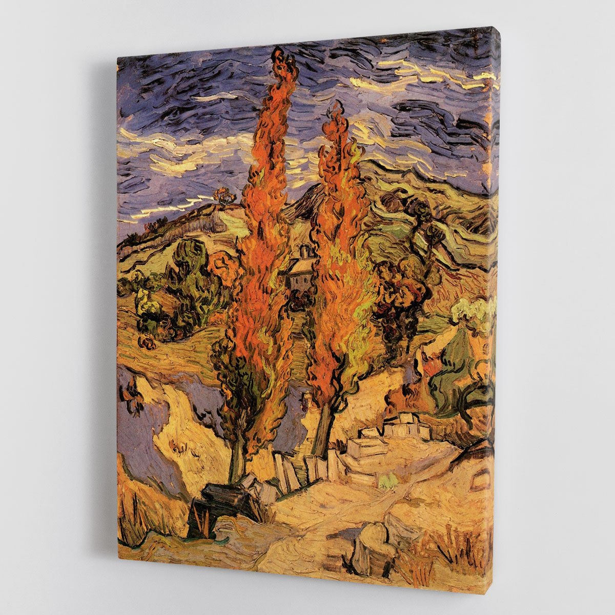 Two Poplars on a Road Through the Hills by Van Gogh Canvas Print or Poster